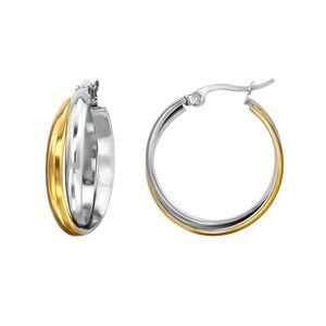 Two-tone Crossover Hoop Earrings Anti-tarnish 28mm